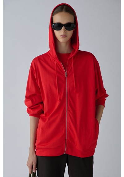 Suud Collection Kırmızı Lena Fermuarlı Kapüşonlu Sweatshirt