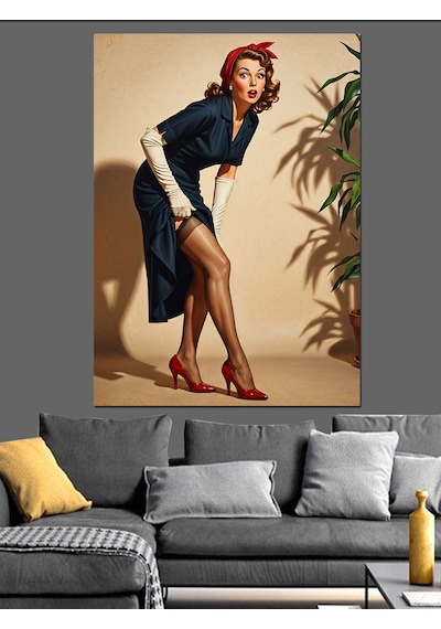 Ahşap Tablo Pin-up Kadın Seksi Poz Ünlü Tabloları