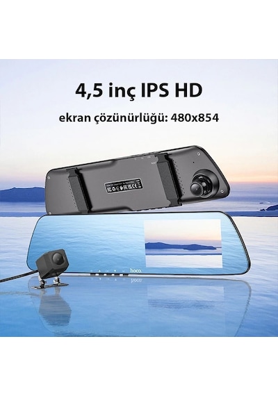 Hoco Dv4 Dvr Ön Ve Arka Sürüş Kaydedici 45 İnç Lcd Dikiz Aynası Araç Kamerası- 5775
