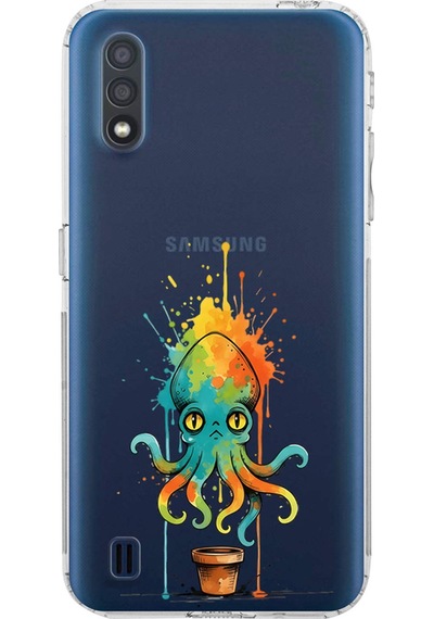 Samsung Galaxy A01 İle Uyumlu Splash Ahtapot Tasarımlı Şeffaf Silikon Kılıf Şeffaf