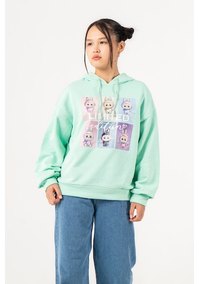 Kız Çocuk Labubu Baskılı 3 İplik Kışlık Şardonsuz Sweatshirt 4540 Mint