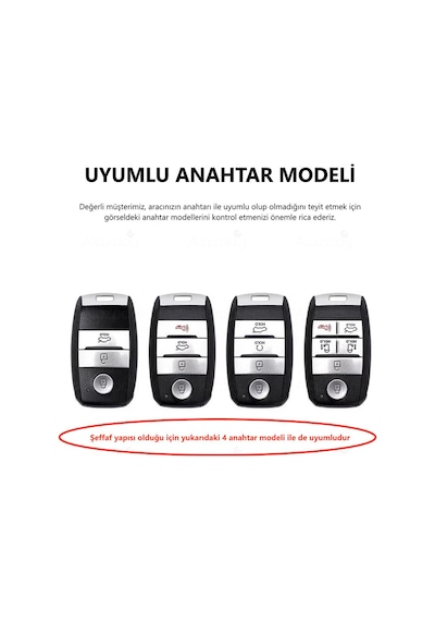 Kia Rio Ceed Sportage Sorento Stonic Soul Picanto Şeffaf Tpu Anahtar Kılıfı Siyah