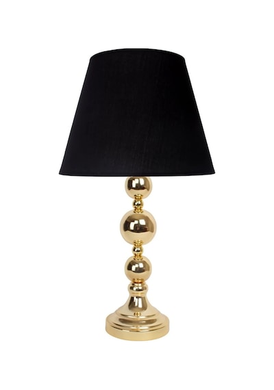 Siyah Kumaş Başlıklı Metal Toplu Gold Ayaklı Modern Abajur 60x25cm