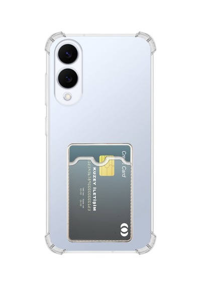 Samsung Galaxy Uyumlu S25 Edge Kapak Kartlıklı Darbe Emici Özellikli Şeffaf Silikon Kılıf