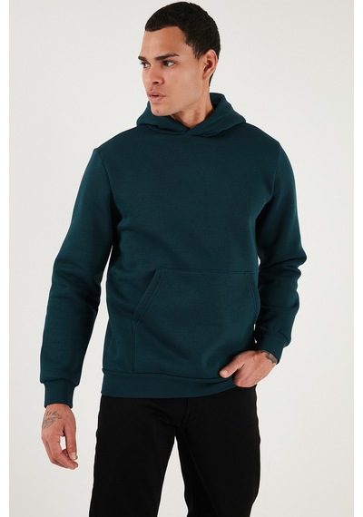 Buratti Regular Fit Kapüşonlu Kanguru Cepli Içi Tüylü Yumuşak Şardonlu Erkek Sweat 5905281 Petrol