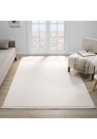Saf Krem Beyaz Düz Dokulu Modern Halı - Mk12000krs Krem - Beyaz