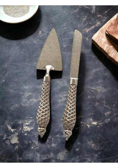 2'li Pasta Bıçak Ve Spatula Seti Özel Günler İçin Pasta Set Gümüş
