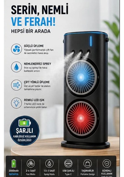 Vothoon Çift Başlıklı Sprey Fan Nemlendirici Ve Renkli Led Işıklı