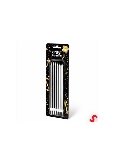 Metalik Gümüş İnce Uzun Pasta Mumu 19 Cm - 6 Adet