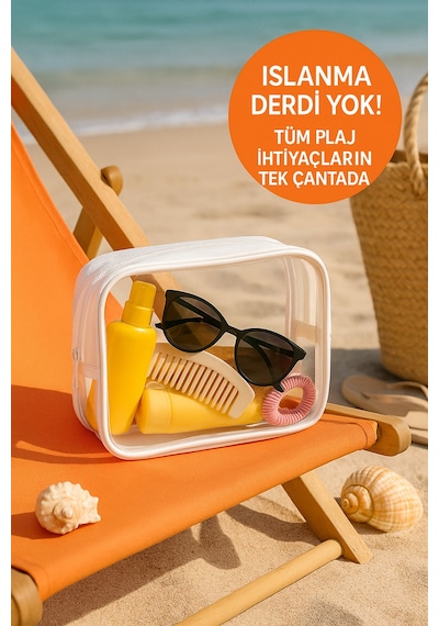 Hig Home Su Geçirmez Şeffaf Plaj Çantası Tatil İçin Organizer Beyaz