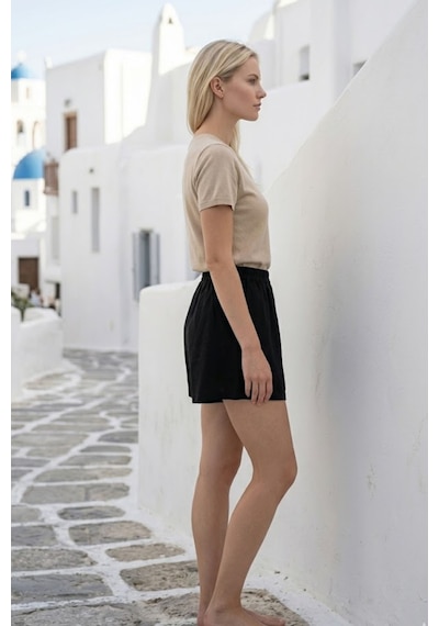 Kadın Siyah Yüksek Bel Şort Rahat Kalıp Şık Günlük Yazlık Mini Şort Casual Modern Basic Şort