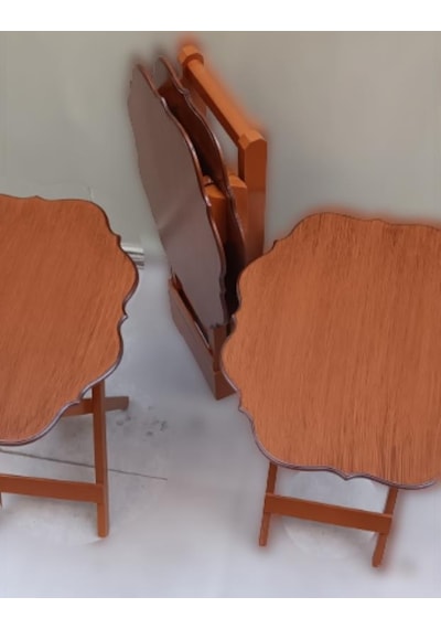 Çanta Zigon Sehpa Yonca Dörtlü Model Ahşap Mdf Ceviz Renk Uyumu El Yapımı