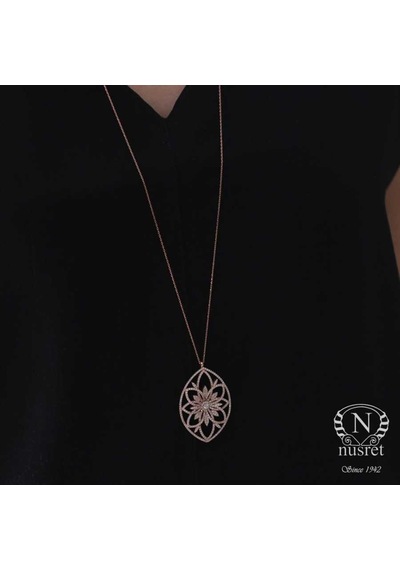 Nusret 925 Ayar Gümüş Badem Taşlı Kolye