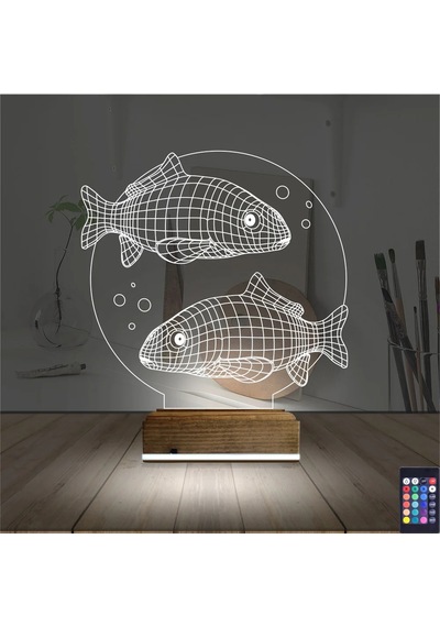 Luvivia Balık Fanus 3d Lamba - Masa Gece Lambası Şeffaf