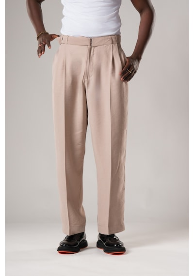 Akçaylar Çift Pileli Yazlık Modal Kumaş Beli Kemerli Geniş Paça Baggy Pantolon Krem