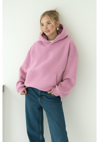 Benroma 3 İplik Penye Kadın Düz Renk Sweatshırt Pembe