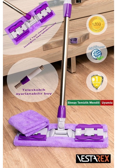 1 Yedek Bezli Yer Mopu Duvar Fayans Cam Temizlik Mikrofiber Mandallı Mop Mor ,yeşil - 640957256