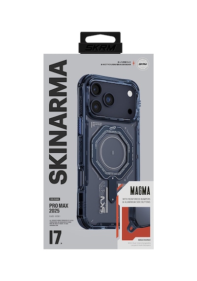 Apple Uyumlu iPhone 17 Pro Max  Kılıf Skinarma M-safe Şarj Özellikli Airbag Tasarımlı Magma Kapak Mavi Mavi