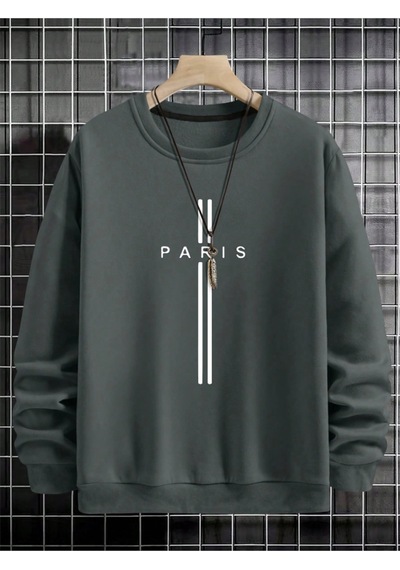Startmore Gri Unisex Kadın/erkek Paris Özel Renkli Oversize Bisiklet Yaka Pamuklu
