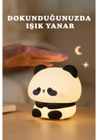 Rgb Işıklı Dokunmatik Panda Gece Lambası Silikon Yumuşak Malzeme, Renk Değiştiren Çocuk Gece Lambası Beyaz