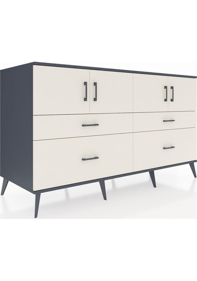 Kronos Konsol 2 Raflı 4 Çekmeceli 4 Kapaklı 176x59x99 Antrasit-ay Antrasit-aytaşı