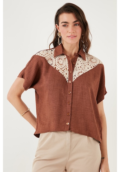 Lela Dantelli Relaxed Fit Kısa Kollu Bayan Gömlek 5865764 Kahve Lela Dantelli Relaxed Fit Kısa Kollu Bayan Gömlek 5865764 Kahve