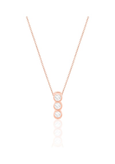 Gümüş Su Yolu Kolye Üç Sıralı Zirkon Taşlı Rose 925 Ayar St084