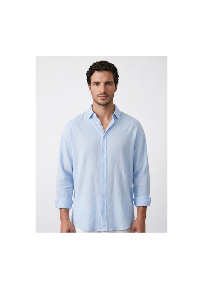 Baselco Amalfi Muslin Oversize Gömlek - Basic Fresh Lacivert + Mavi