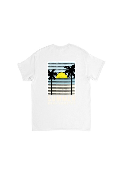 Paybuy Erkek Retro Nostalji Baskılı Tişört Miami Florida Temalı Günlük R Beyaz