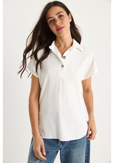 Shade Kadın Polo Yaka Oval Etek Uçlu Rahat T-shirt 4070 60283402 - Beyaz