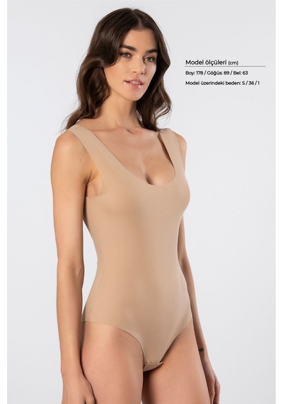 Türen Kadın Lazer Kesim Pamuklu Çıtçıtlı Body 905/cappuccino Ten