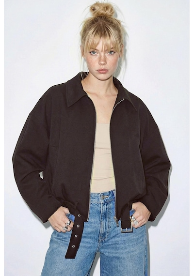 Shade Kadın Oversize Kemer Detaylı Fermuarlı Astarlı Bomber Ceket 2911 60286013 - Acı Kahve Kahverengi
