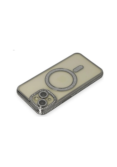 Apple Uyumlu iPhone 14 Kılıf Joke Simli Magneticsafe Kılıf Gri\