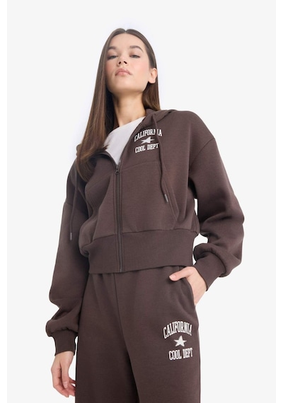 Defacto Coool Oversize Geniş Kalıp Kapüşonlu Sırt Baskılı Fermuarlı Sweatshirt E9583ax25wnbn258 Kahve