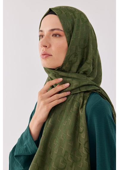 Mirsoy Scarf Daka Desen Parlak Jakar Şal - Yeşil Yeşil