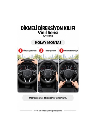 Trobus Skoda Fabia 2022-2025 Uyumlu Dikmeli Direksiyon Kılıfı Vinil Antrasit