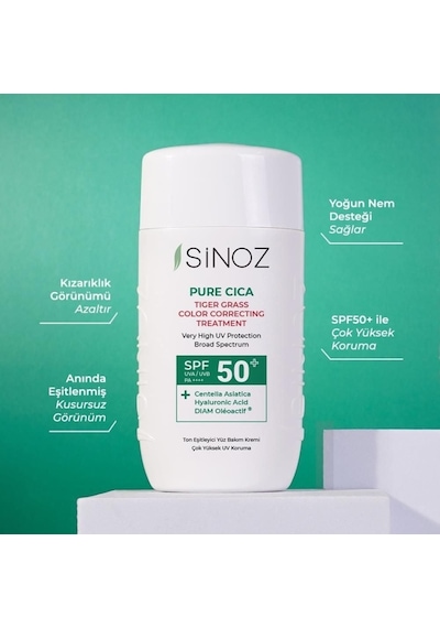 Sinoz Spf50 Pure Cica Anında Ton Eşitleyici Sıvı Yüz Güneş Kremi 50ml