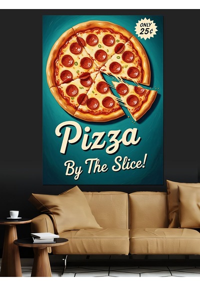 Pepperoni Pizza Yemek Posteri Dekoratif Kanvas - Mdf Ahşap Tablo