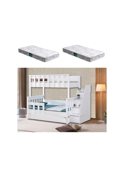 Ranza, Diva Mdf Profil Ayrılabilir Ranza - Beyaz 2 Adet Comfort Yatak 90 X 190 CM Ranza, Diva Mdf Profil Ayrılabilir Ranza - Beyaz 2 Adet Comfort Yatak 90 X 190 CM