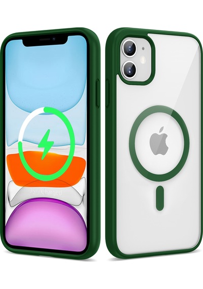 Zore Apple Uyumlu iPhone 11  Magsafe Wireless Şarj Özellikli Silikon Ege Kılıf-koyu Yeşi Koyu Yeşil