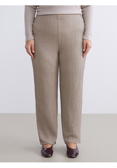 Lcw Everyday Bej Beli Lastikli Dokulu Geniş Paça Kadın Pantolon