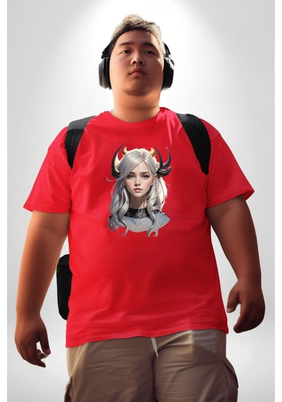 Angemiel Koç Erkek Kadın Unisex Savaşcı Kırmızı Büyük Beden Erkek Kadın Unisex Basic Ön Baskılı Tişört Kırmızı