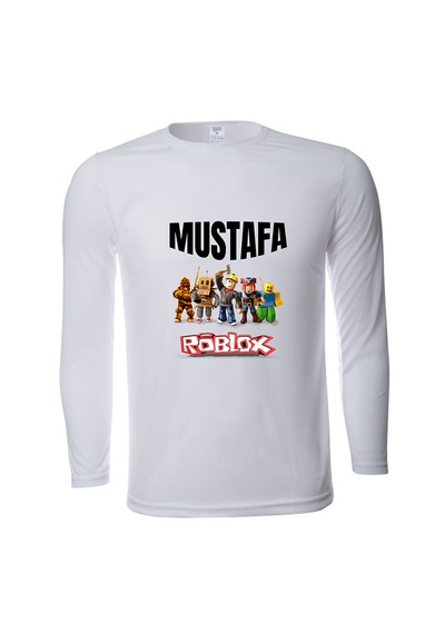 Hepsimex İsme Özel Roblox Çocuk Tişört Uzun Kollu Unisex Beyaz