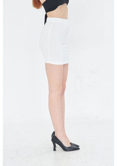 Lesa Wear Yüksek Bel Likralı Mini Etek Beyaz