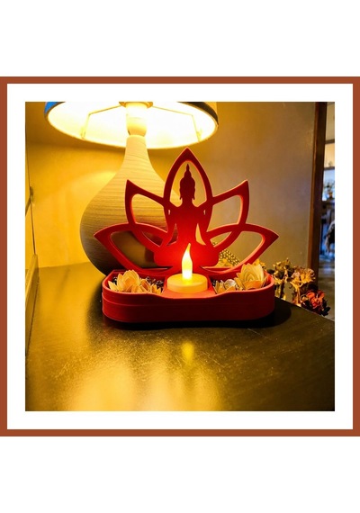 Bezos 3d Baskı Lotus Buda Mumluk - Dekoratif Tealight Mumluk-kırmızı Pro