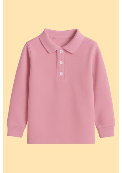 Esila Kids Çocuk Tişört 2'li Uzun Kollu Polo Yaka Tişört Seti - Pamuklu Okul Üniforma - 5-14 Yaş Pembe Ve Beyaz