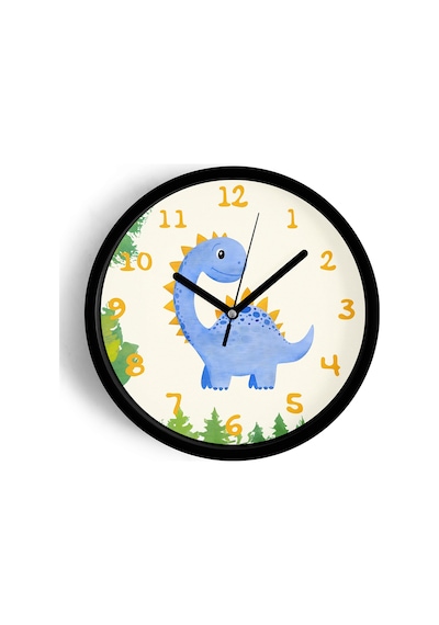 Sevimli Dinozor Çocuk Odası Duvar Saati - 25cm - Önü Camlı Siyah Kasa - Sessiz Mekanizma-jh0906 Siyah