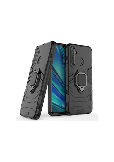 Realme 5 Pro Batman Serisi Yüzük Standlı Armor Kılıf - Siyah