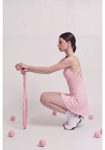 Holly Lolly İçi Şortlu Sırtı İp Detaylı Mini Mariya Elbise Pembe