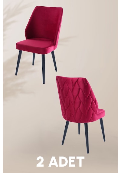 Puffy Sandalye - Babyface Bordo - Metal Siyah Ayak 2 Adet - Salon Sandalyesi / Mutfak Sandalyesi Bordo